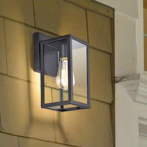 1-Light Matte Black Outdoor Wall Lantern Sconce with Dusk to Dawn Sensor