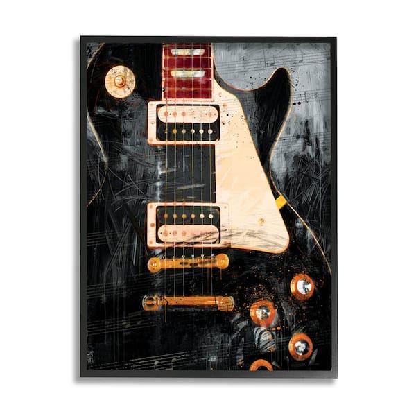 The Stupell Home Decor Collection Vintage Electric Guitar Music Notes Design by Savannah Miller Framed Abstract Art Print 14 in. x 11 in.