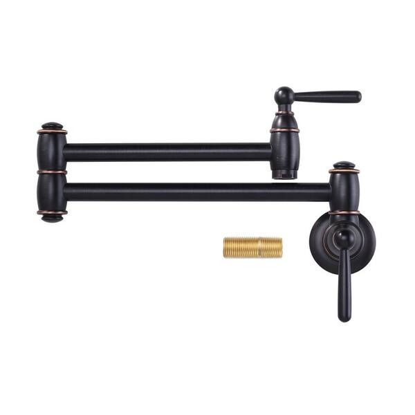 AVITAS Retro Wall Mounted Brass Pot Filler Stretchable Kitchen Faucet with Double Joint Swing Arm in Oil Rubbed Bronze