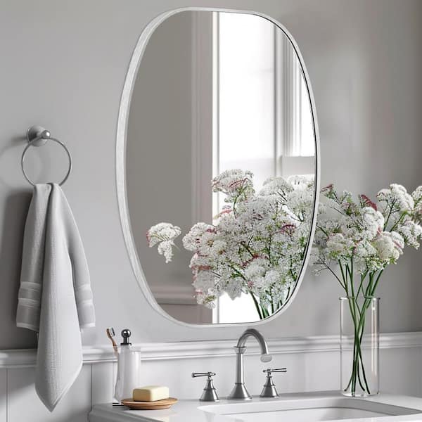 LuxHomez 24 in. W x 36 in. H Silver Oval Wall Mirror Aluminum Frame Vanity Mirror Bathroom Mirror