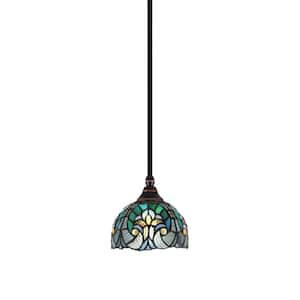 Sparta 100-Watt 1-Light Black Copper Shaded Pendant Mini Pendant Light with Cypress Glass and Light Bulb Not Included