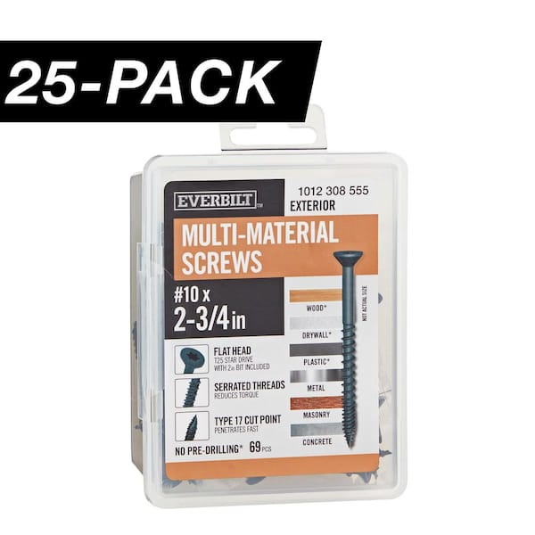 25-Pack #10 x 2-3/4 in. Black 6-Lobe Star Drive Exterior Flat Head Multi-Material Screw (25 lbs. / 1,725-Piece )