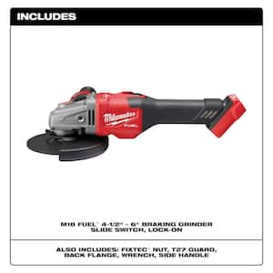 M18 FUEL 18V Lithium-Ion Brushless Cordless 4-1/2 in./6 in. Grinder with Slide Switch with Lock On (Tool-Only)