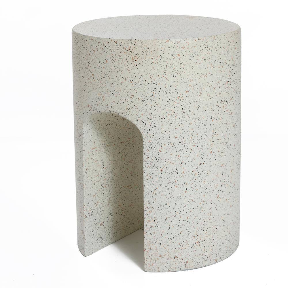 Ivory White Cement U-Shaped Outdoor Side Table