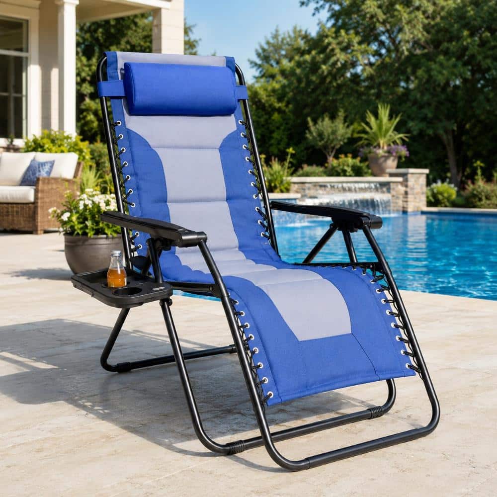 Yangming Blue Grey Metal Folding Zero Gravity Chair 400D Oxford