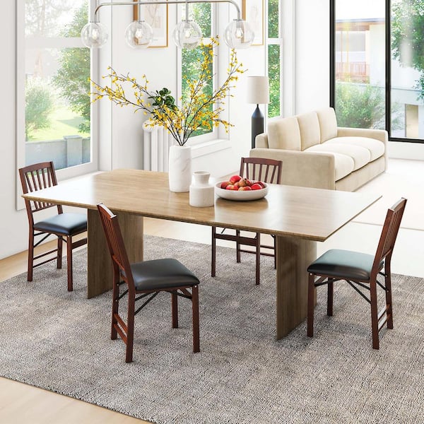 Costway Brown Folding Dining Chairs Foldable Chairs with PVC Padded Seat and High Backrest Set of 2 M1C 10N978WF The Home Depot
