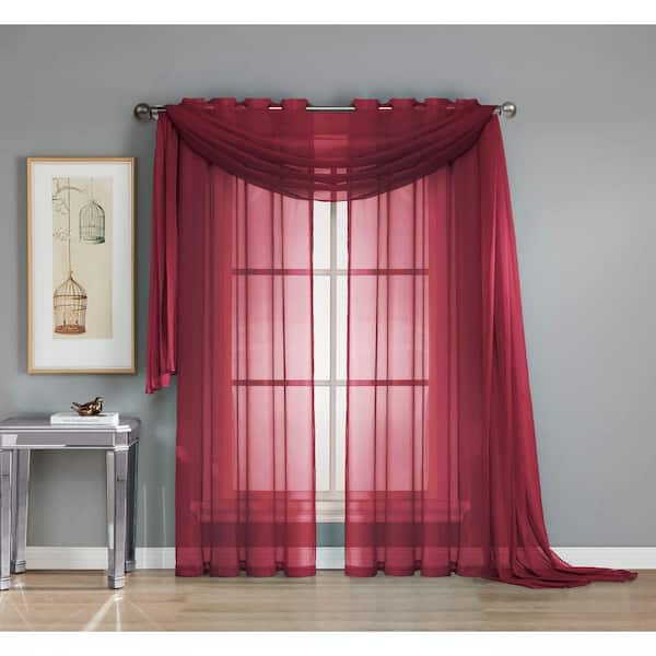 Window Elements Solid Voile Sheer 216 in. L Polyester Curtain Scarf in Burgundy