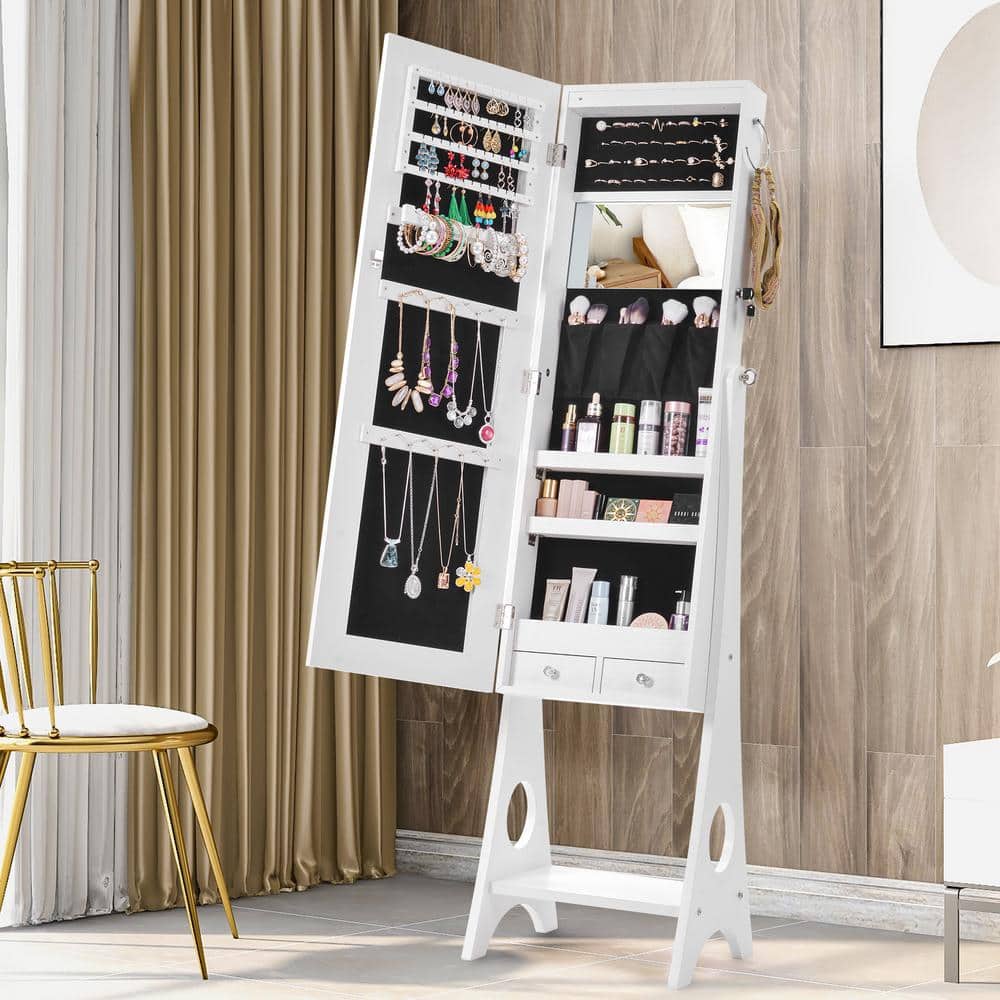 Triangle Standing Automatic LED Light Mirror Jewelry Box Cabinet Storage Lo