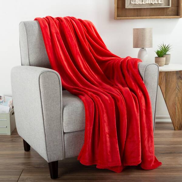 Lavish Home Crimson Red Oversized Flannel Fleece Microfiber Throw