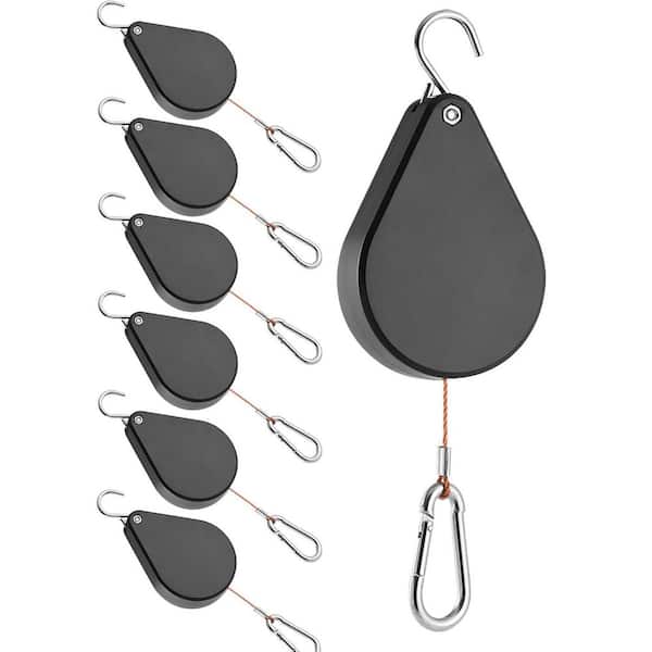 Upgraded Retractable Plant Hanger w/ Auto Lock Heavy Duty Adjustable Hook for Garden Baskets Birds Feeder 6-Piece Black