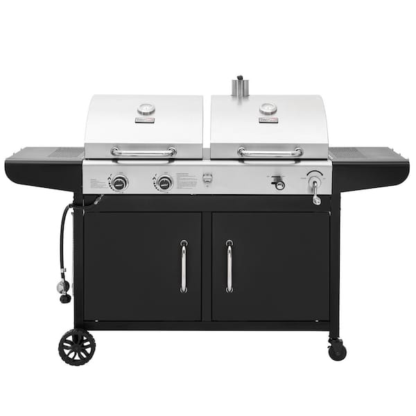 2-Burner Propane Gas and Charcoal Combo Grill in Black