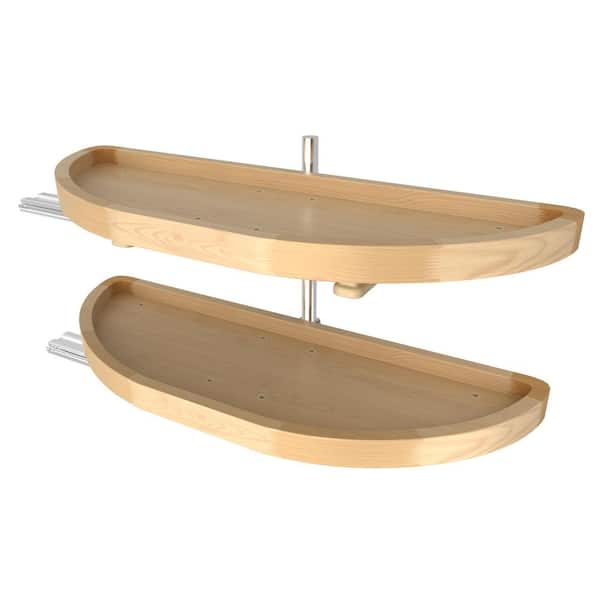 2-Shelf Turner Natural Brown 32 in. Lazy Susan Half-Moon Shaped