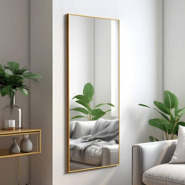 1-Piece Gold 21 in. W x 47 in. H Aluminum Alloy Thin Edged Right Angled Rectangle Framed Wall Mirror