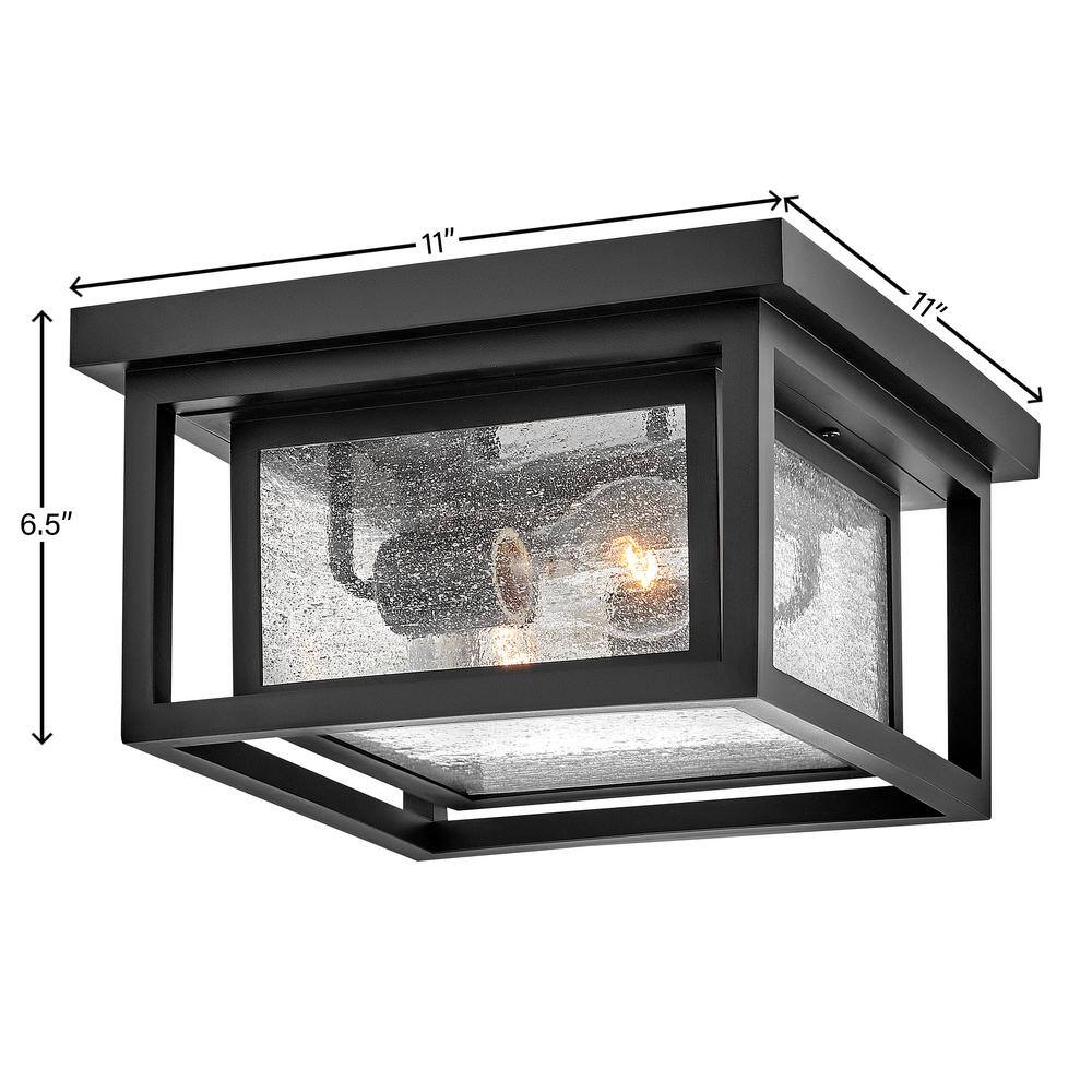 Black Double Frame Clear Seedy Glass Flush Mount Light