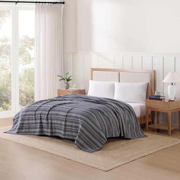 Harbor Stripe Navy Blue Yarn Dyed Cotton Full/Queen Blanket