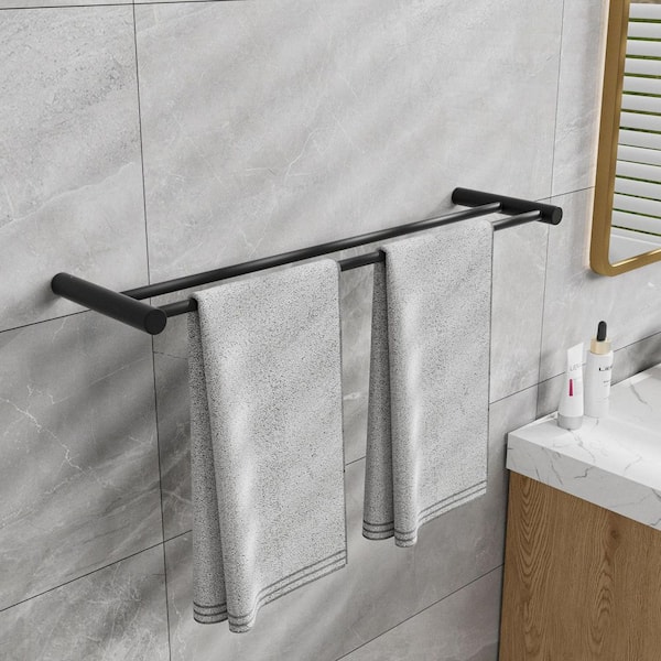 23.62-inch Wall Mounted Bathroom Towel Bar Stainless Steel Bath Accessory Double Towel Bar in Matte Black
