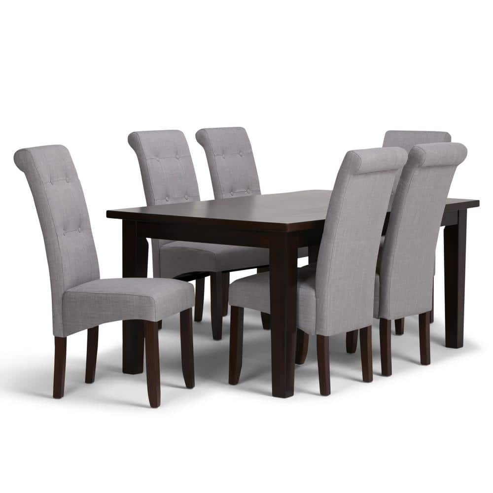 Simpli Home Cosmopolitan Transitional 7Pc Dining Set with 6 Upholstered Dining Chairs in Dove GreyLinenLookFabric and66in.WideTable -  AXCDS7-COS-DGL
