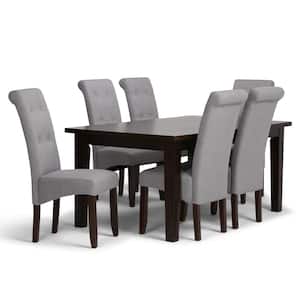 Cosmopolitan 7-Pieces Dining Set with 6-Upholstered Dining Chairs in Dove Grey Linen Look Fabric 66 in. Wide Table