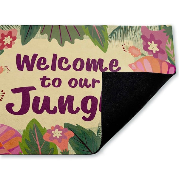 Welcome to Our Jungle Green 18 in. x 30 in. Polyester Non-Slip Outdoor Door Mat