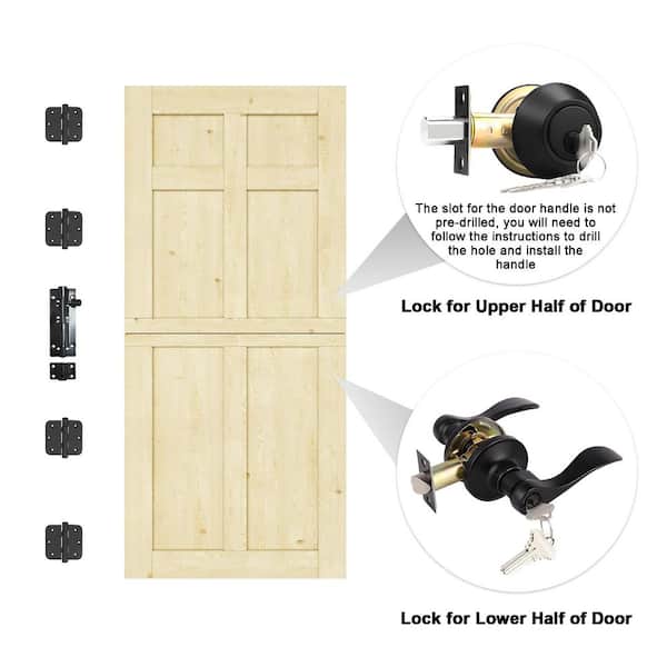 36 in. x 80 in. Solid Pine Universal 6-Panel Unfinished Wood Front Door Slab-Dutch Door Design (with Lock)