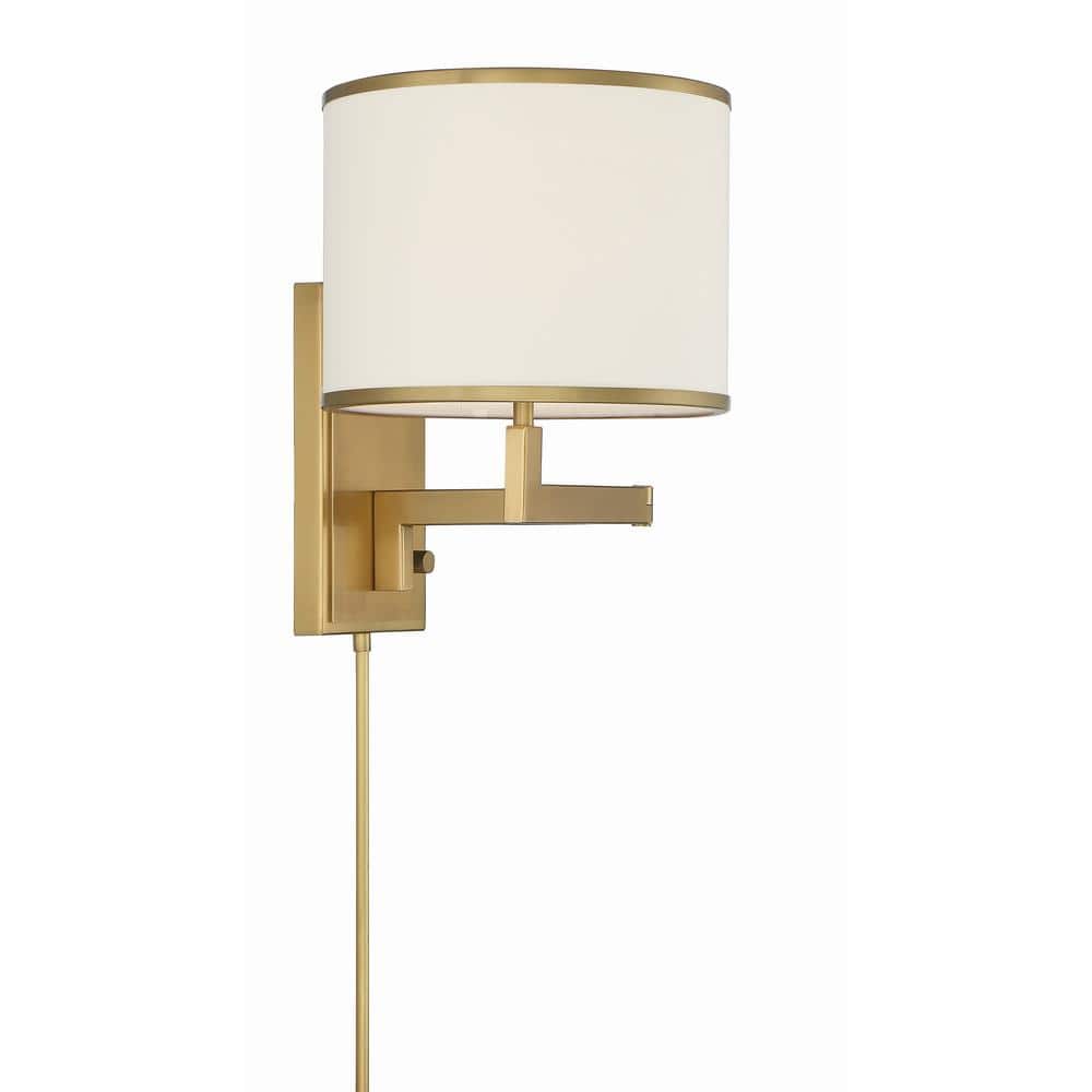 Madison Aged Brass Dimmable Sconce with White Silk Shade