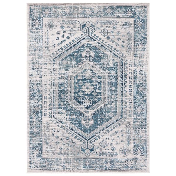 SAFAVIEH Madison Blue/Ivory 5 ft. x 8 ft. Border Floral Medallion Persian Area Rug