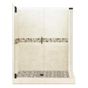 Tuscany Grand Hinged 36 in. x 42 in. x 80 in. Left-Hand Corner Shower Kit in Desert Sand and Old Bronze Hardware