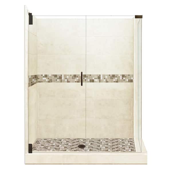American Bath Factory Tuscany Grand Hinged 36 in. x 48 in. x 80 in. Left-Hand Corner Shower Kit in Desert Sand and Old Bronze Hardware