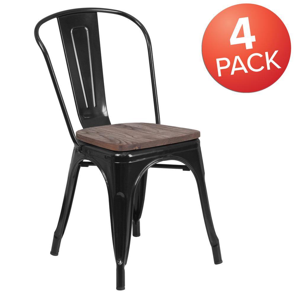 Black Metal High Back Industrial Side Chair Set