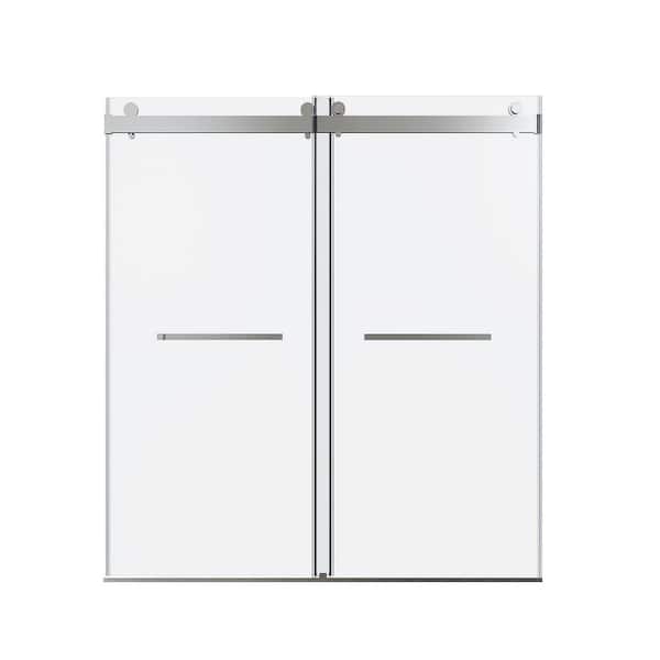 56-60 in. W x 76 in. H Double Sliding Frameless Shower Door in Brushed Nickel with 3/8 in. Tempered Glass Soft-Close