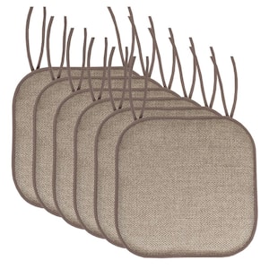 Cameron Square Memory Foam 16 in.x16 in. Non-Slip Back, Chair Cushion with Ties (6-Pack), Beige/Brown