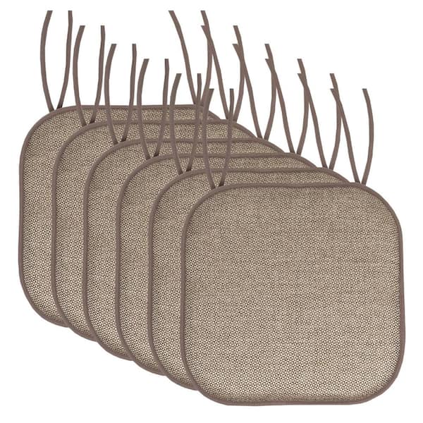 Cameron Square Memory Foam 16 in.x16 in. Non-Slip Back, Chair Cushion with Ties (6-Pack), Beige/Brown