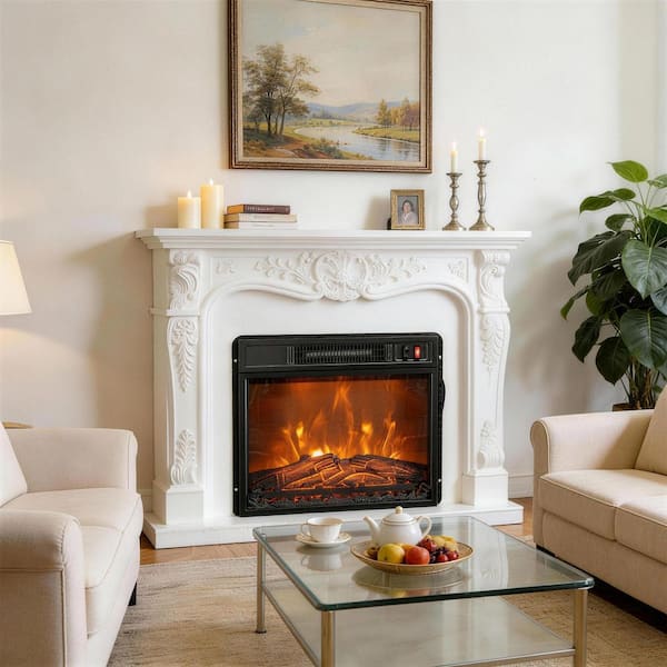 18 in. 400 sq. ft. Electric Fireplace Inserts in Black with Realistic Flame and Overheating Protection