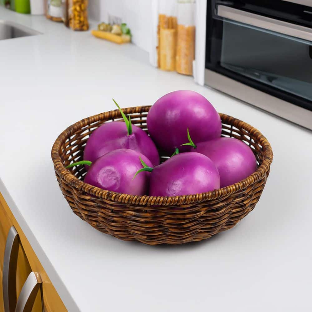 1 Piece Round Brown Fruit Baskets for Kitchen Counter, Bread Woven Wicker Basket, Candy Bowl Dish for Fruits price history on PriceWatchPro