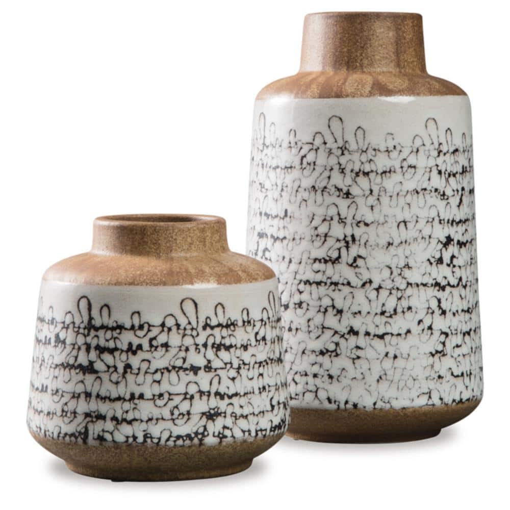 Meghan Ceramic Brown and White Table Vase Set