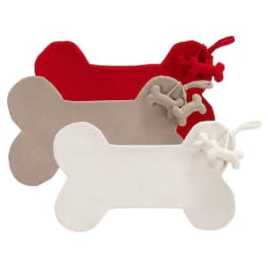 20 in. Red/Beige/White Cotton Dog Bone Christmas Stocking with Bone Shaped Pom Pom Tassels (3-Pack)