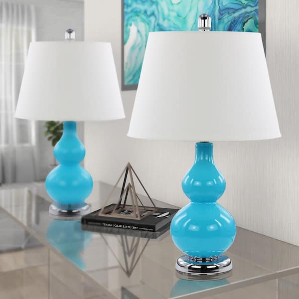 Blue Gray Metal Shelf Floor Lamp, Gray Fabric Lamp Shade