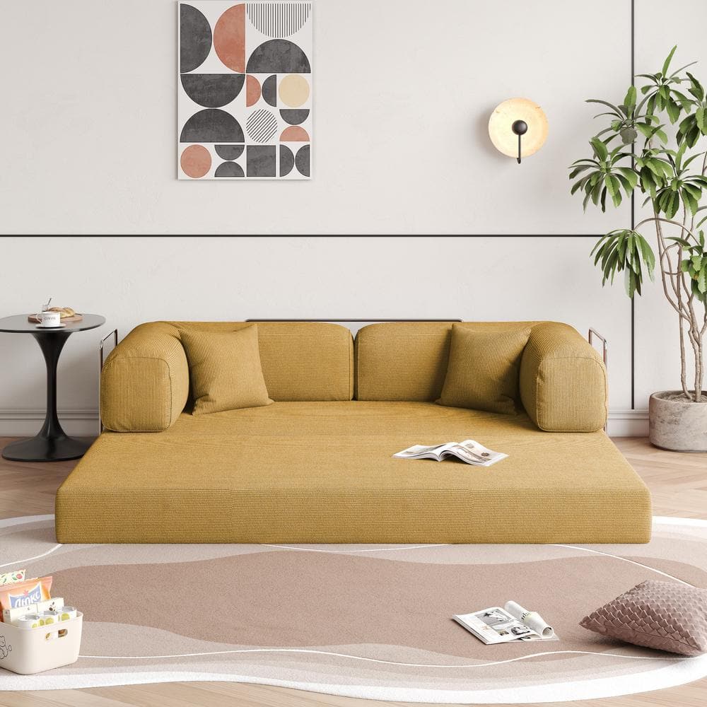 JASIWAY Modern 78.7 in. W Round Arm Corduroy Fabric Convertible Sleeper ...