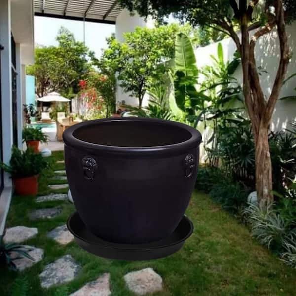 OGETFUUR 4-Pack 19 in. Black Plastic Large Deep Plant Saucer Drip Tray for Indoor and Outdoor