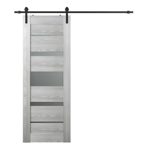 Belldinni Vona 07-03 24 in. x 80 in. 5-Lite Frosted Glass Ribeira Ash Composite Core Wood Sliding Barn Door with Hardware Kit