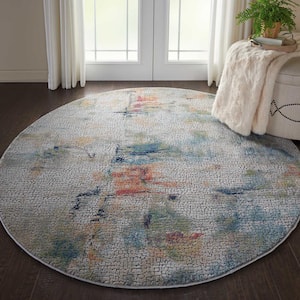 Global Vintage Ivory/Multicolor 6 ft. x 6 ft. Oriental Contemporary Round Area Rug