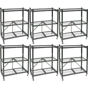 13.3 in x 28.75 in x 35.4 in R3 Foldable Steel 3-Tiered Shelving Unit Storage Rack and Wheels, Pewter (6-Pack)