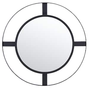 Kirina 34 in. W x 34 in. H Iron Round Modern Black Matte Wall Mirror