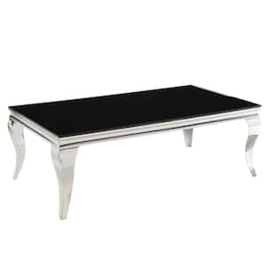27.75 in. Black and Silver Rectangle Beveled Glass Top Coffee Table