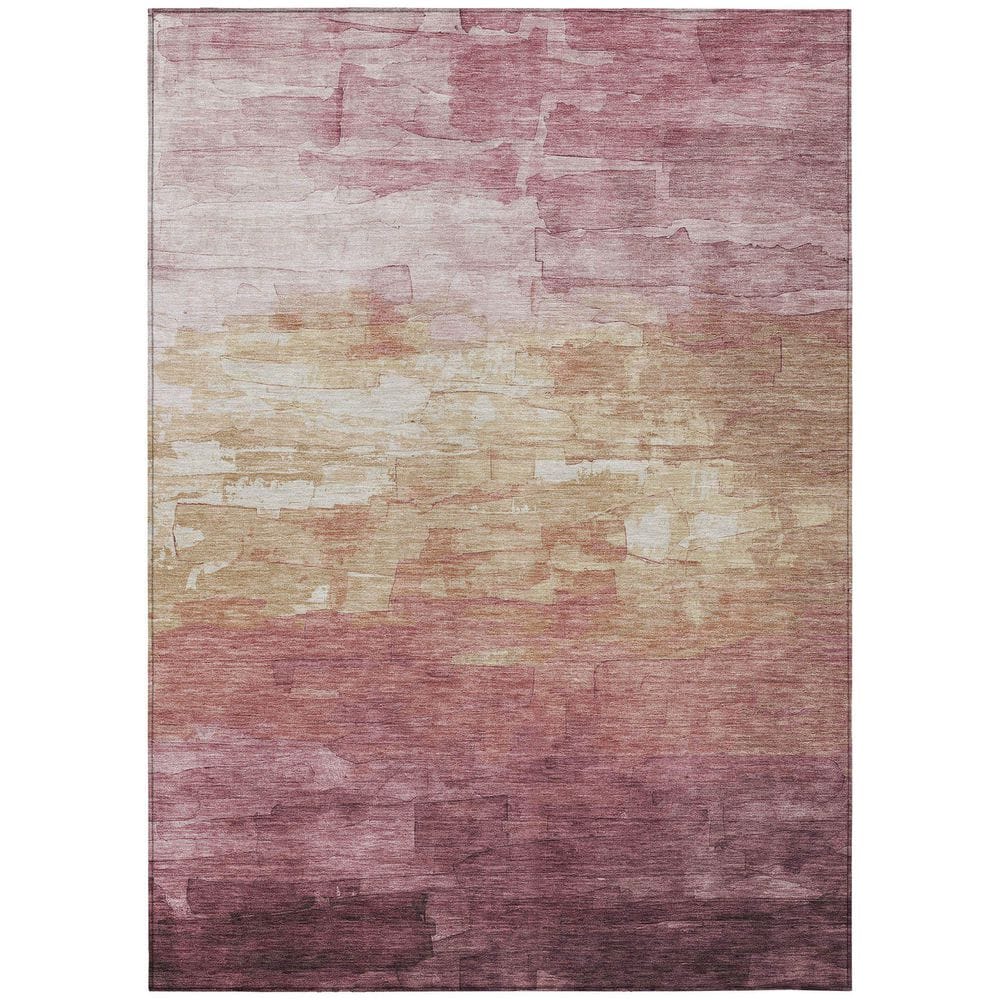 Addison Red and Beige Stripe Synthetic Washable Rug, 3' x 5'