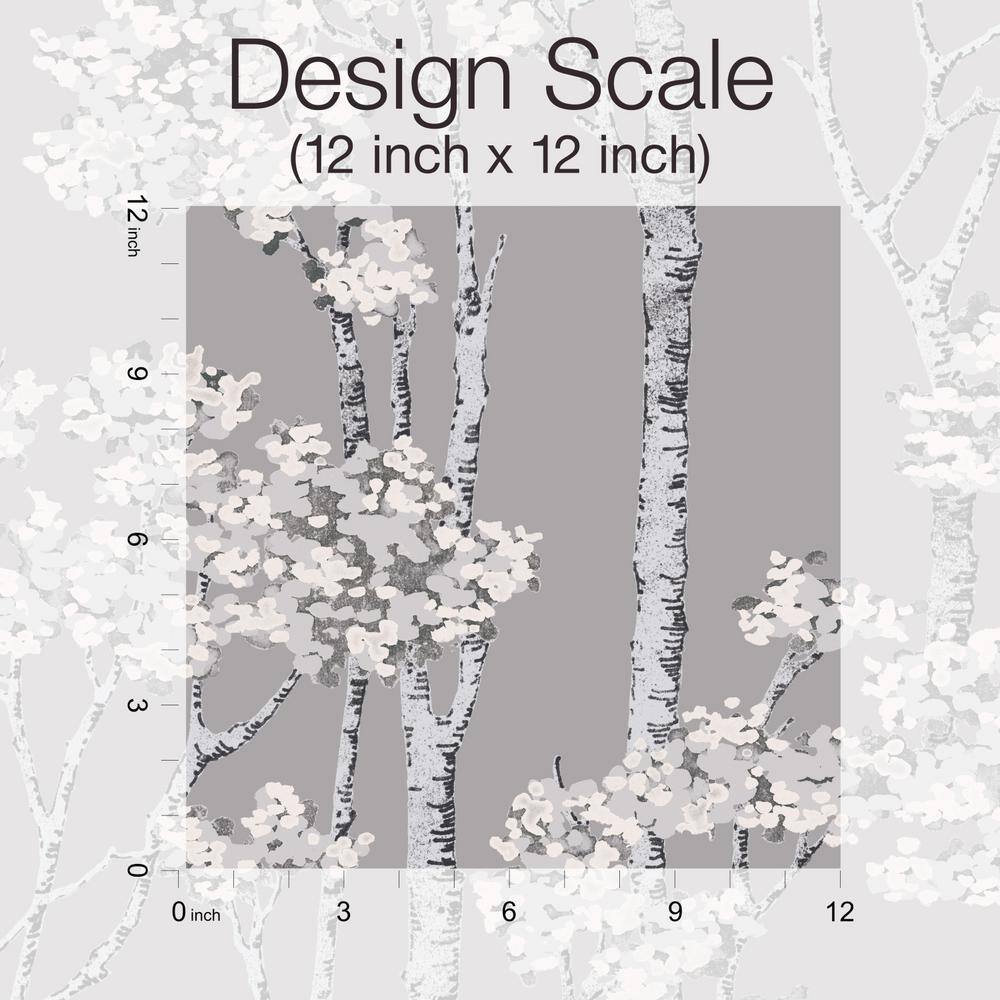 Grey Birch Grove Vinyl Peel and Stick Wallpaper Roll
