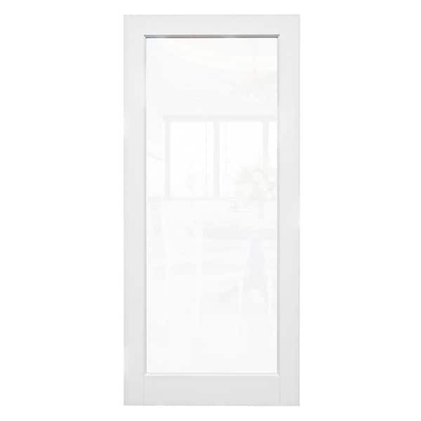 36 in. W. x 80 in. Solid Core 1-Lite Tempered Clear Glass White Primed MDF Interior Door Slab