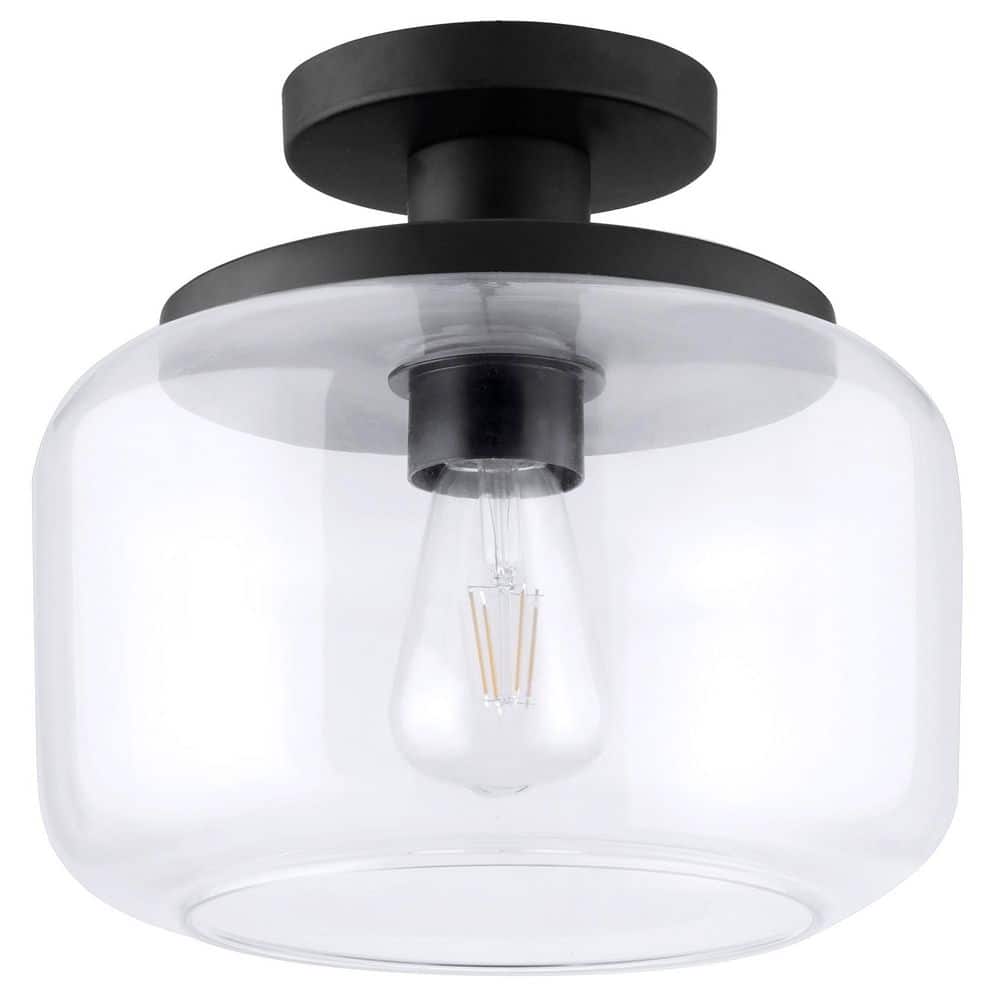 Blackened Bronze and Clear Glass Semi Flush Mount Light