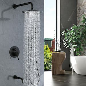 Double-Handle 3-Spray Wall Mount Shower Faucet 4.4 GPM with High Pressure Tub Spout in Matte Black (Valve Included)