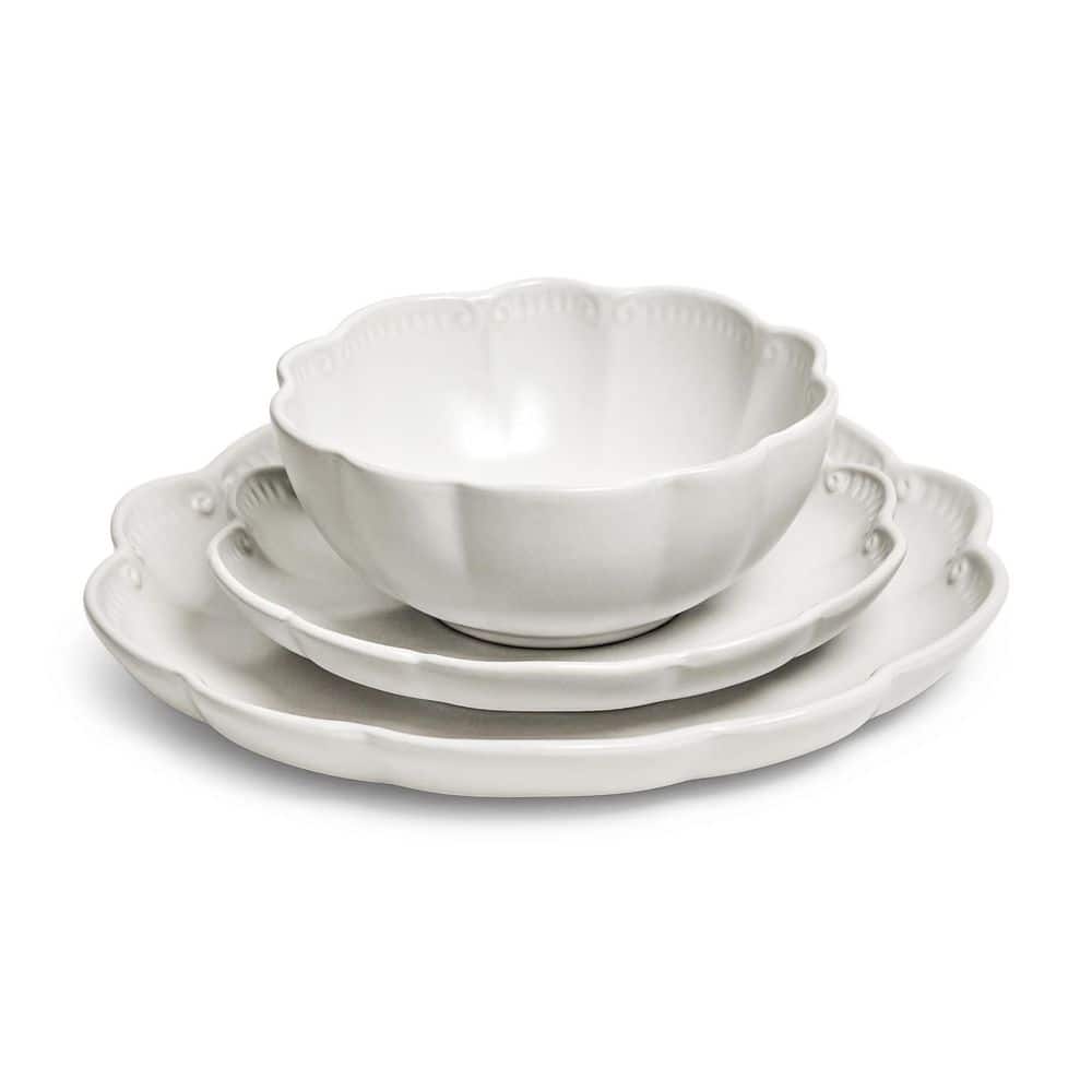 Bethany 12-Piece Stoneware Dinnerware Set, White, Round, Service for 4, Microwave and Dishwasher Safe